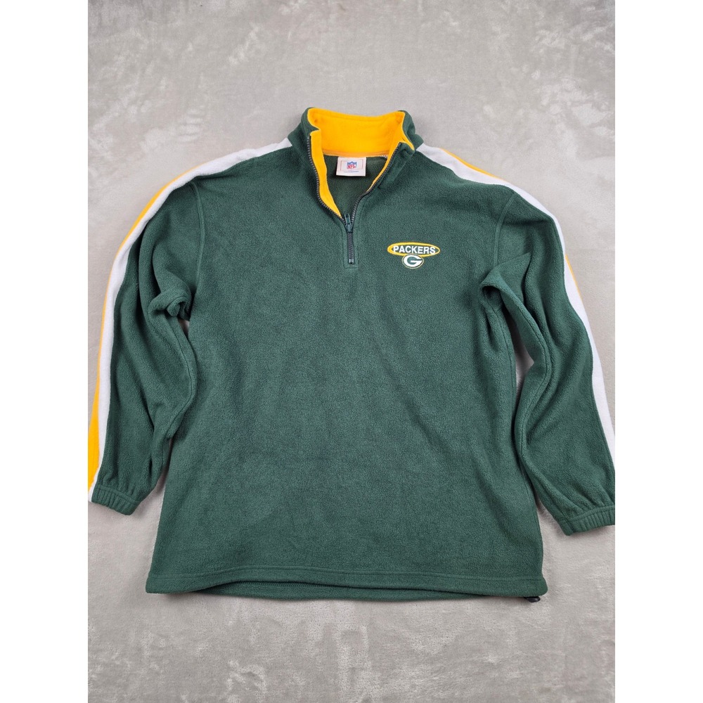 NFL Green Bay Packers Fleece Pullover Mens L Green Quarter Zip Striped Sleeve